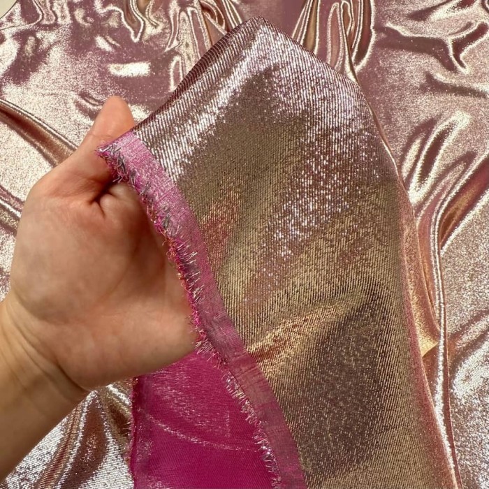 Tissu soie polyester lurex rose gold - Tissu haute couture Français