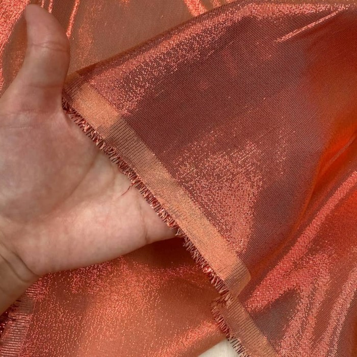Tissu soie polyester lurex orange - Tissu haute couture Français Tissu soie polyester lurex orange - Tissu haute couture Français