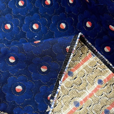 Tissu Jacquard Martha fleurs seventies bleu