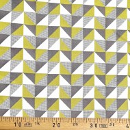 Tissu Jacquard Berlingot géométrique jaune gris