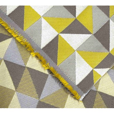 Tissu Jacquard Berlingot géométrique jaune gris