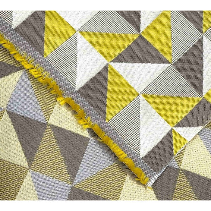 Tissu Jacquard Berlingot géométrique jaune gris