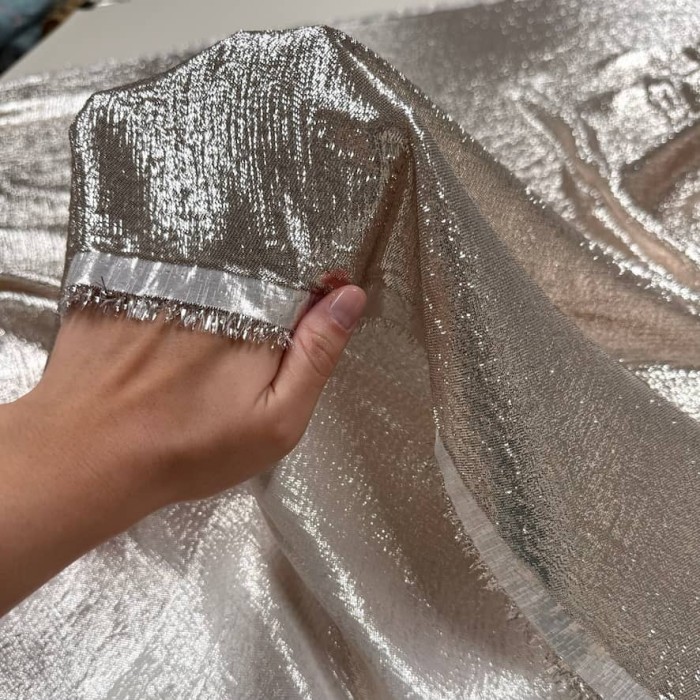 Tissu soie polyester lurex écru - Tissu haute couture Français