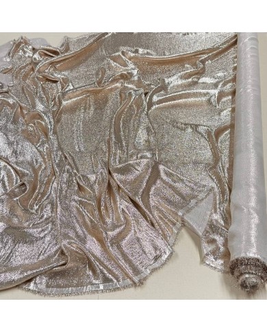 Tissu soie polyester lurex écru - Tissu haute couture Français
