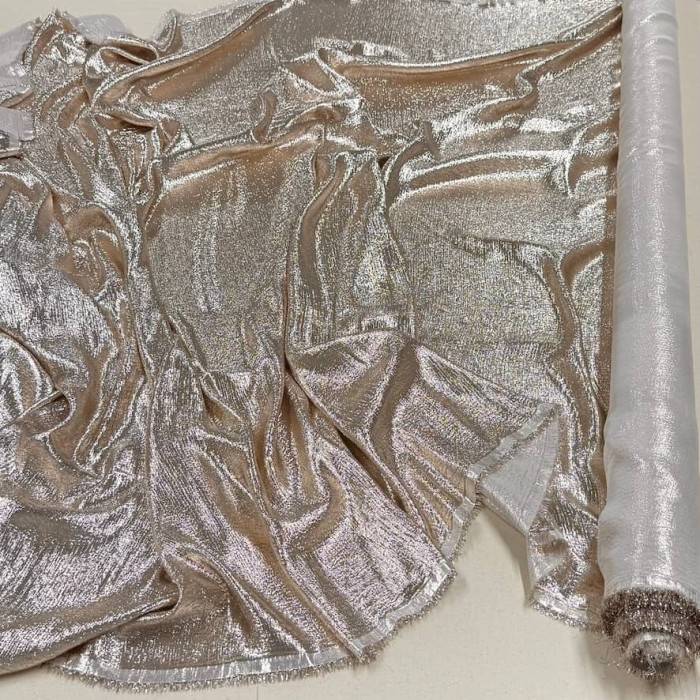 Tissu soie polyester lurex écru - Tissu haute couture Français