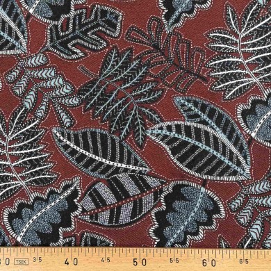 Tissu Jacquard Austral feuille rouge