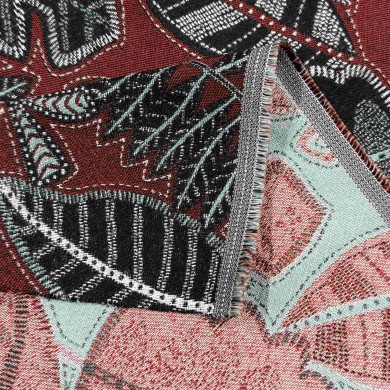 Tissu Jacquard Austral feuille rouge