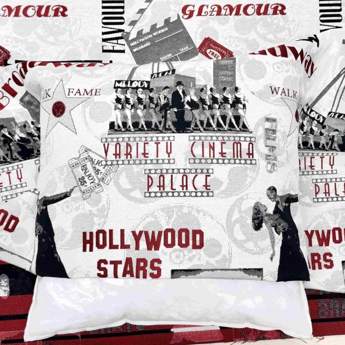 Tissu Jacquard Cinema 12 blanc rouge Tissu Jacquard Cinema 12 blanc rouge