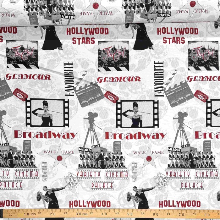 Tissu Jacquard Cinema 12 blanc rouge Tissu Jacquard Cinema 12 blanc rouge