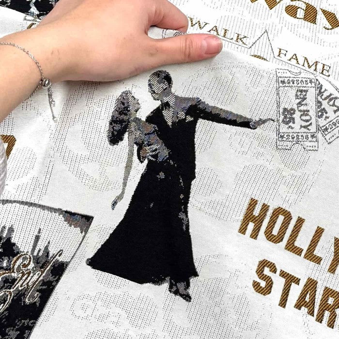 Tissu Jacquard Cinema 13 blanc or Tissu Jacquard Cinema 13 blanc or