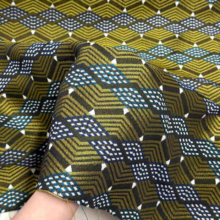 Tissu Jacquard Kenya Jaune géométrique bleu