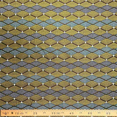 Tissu Jacquard Kenya Jaune géométrique bleu