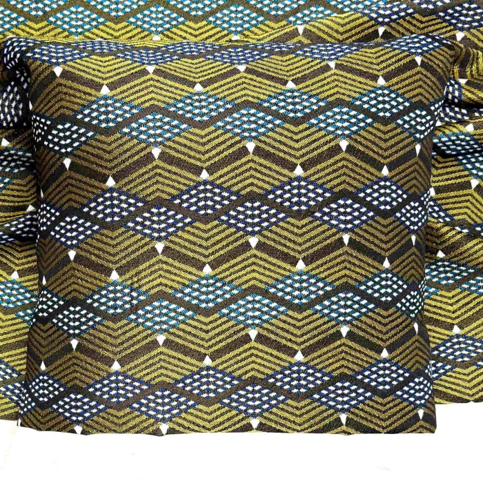 Tissu Jacquard Kenya Jaune géométrique bleu