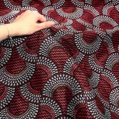 Tissu Jacquard Zama Rouge blanc géométrique