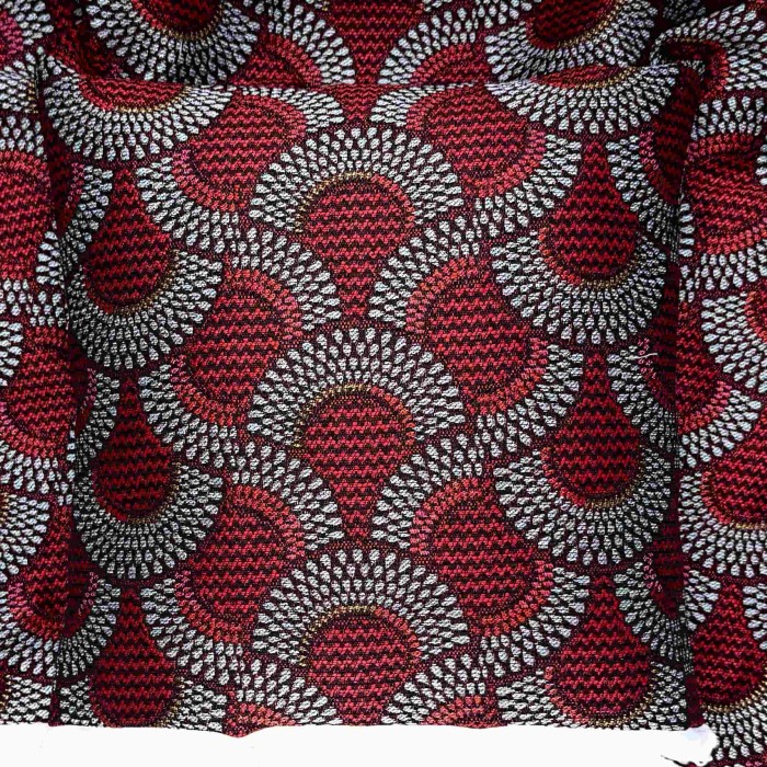 Tissu Jacquard Zama Rouge blanc géométrique
