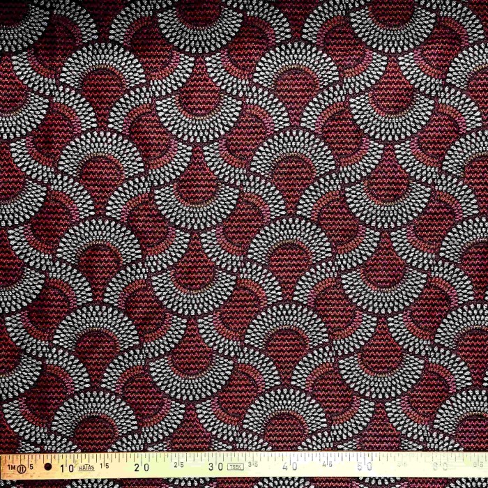 Tissu Jacquard Zama Rouge blanc géométrique