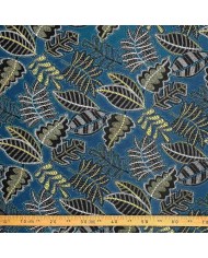 Tissu Jacquard Austral feuille bleu Tissu Jacquard Austral feuille bleu