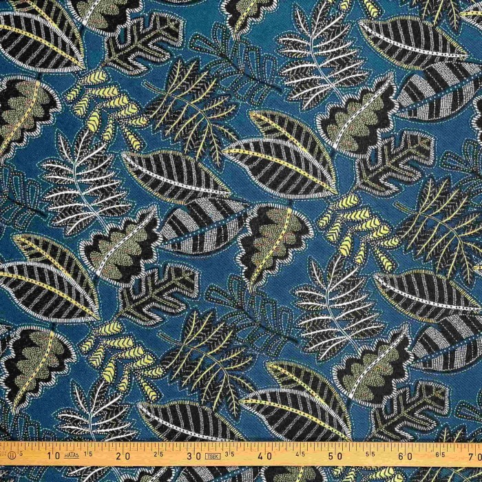 Tissu Jacquard Austral feuille bleu Tissu Jacquard Austral feuille bleu