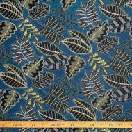 Tissu Jacquard Austral feuille bleu Tissu Jacquard Austral feuille bleu