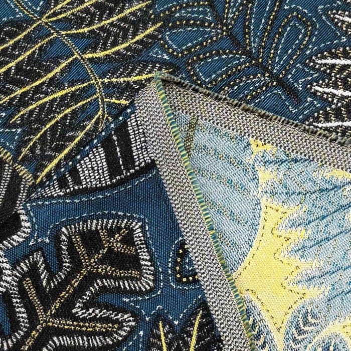 Tissu Jacquard Austral feuille bleu Tissu Jacquard Austral feuille bleu