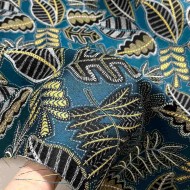 Tissu Jacquard Austral feuille bleu Tissu Jacquard Austral feuille bleu
