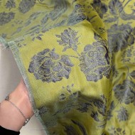 Tissu polyester coton fleurs vert - Made in France
