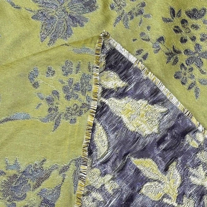 Tissu polyester coton fleurs vert - Made in France