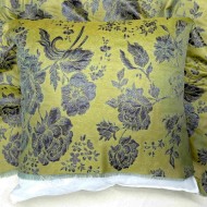 Tissu polyester coton fleurs vert - Made in France