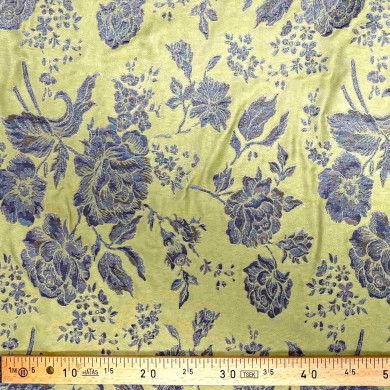 Tissu polyester coton fleurs vert - Made in France