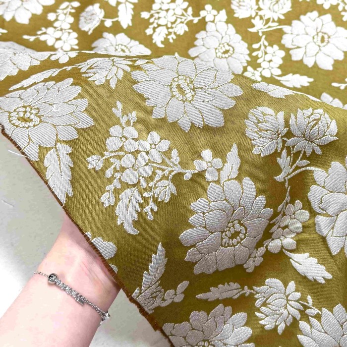 Tissu polyester coton fleurs ocre - Made in France Tissu polyester coton fleurs ocre - Made in France