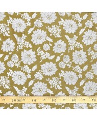 Tissu polyester coton fleurs ocre - Made in France