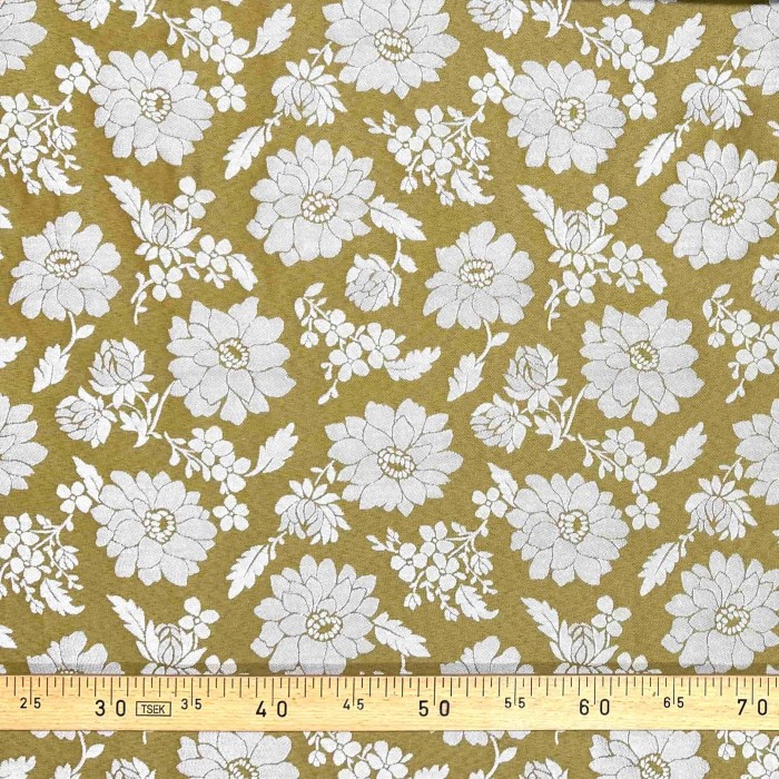 Tissu polyester coton fleurs ocre - Made in France Tissu polyester coton fleurs ocre - Made in France