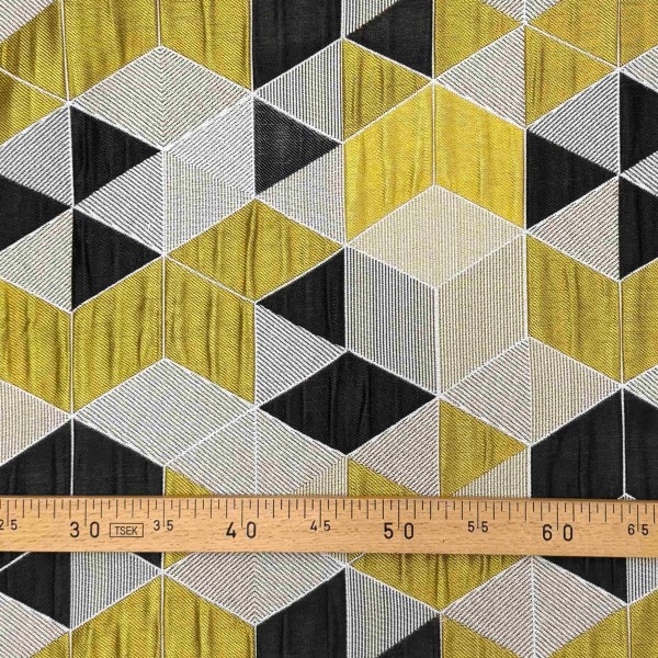 Tissu Jacquard Arletty géométrique jaune noir blanc Tissu Jacquard Arletty géométrique jaune noir blanc