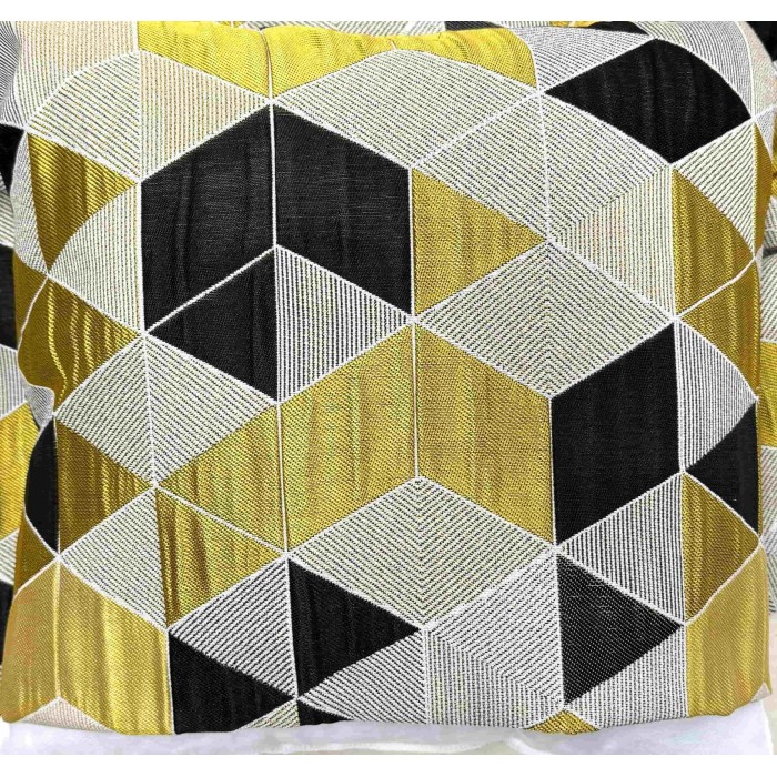 Tissu Jacquard Arletty géométrique jaune noir blanc