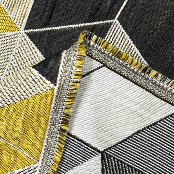 Tissu Jacquard Arletty géométrique jaune noir blanc Tissu Jacquard Arletty géométrique jaune noir blanc