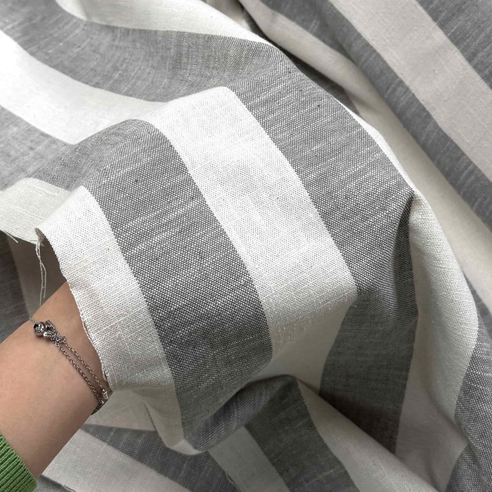 Tissu Saint Tropez rayures gris blanc - Made In France Tissu Saint Tropez rayures gris blanc - Made In France