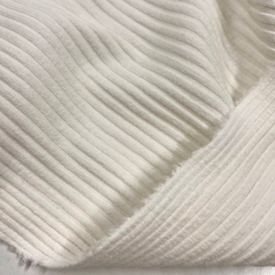 Tissu jersey coton à rayures côtelé blanc - Marque Française