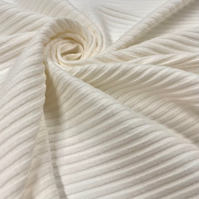 Tissu jersey coton à rayures côtelé blanc - Marque Française Tissu jersey coton à rayures côtelé blanc - Marque Française