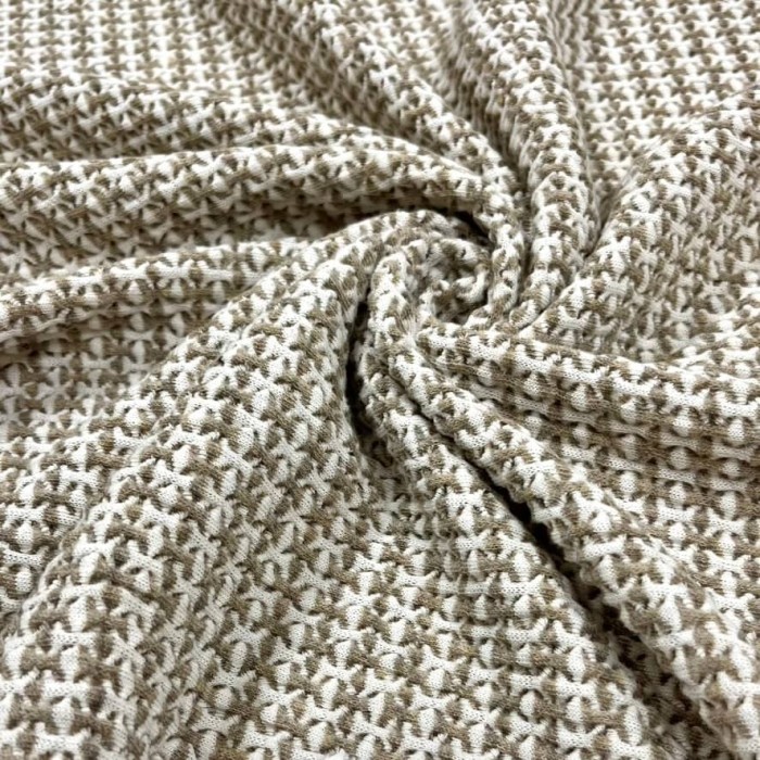 Tissu maille waffle blanc et taupe - Marque Française