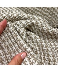 Tissu maille waffle blanc et taupe - Marque Française