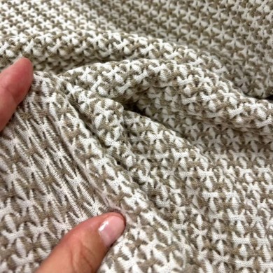 Tissu maille waffle blanc et taupe - Marque Française