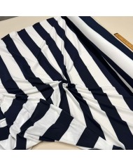 Tissu jersey coton à grandes rayures bleu marine foncé - Marque Française