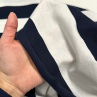 Tissu jersey coton à grandes rayures bleu marine foncé - Marque Française