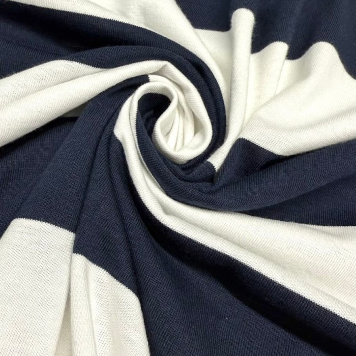 Tissu jersey coton à grandes rayures bleu marine foncé - Marque Française