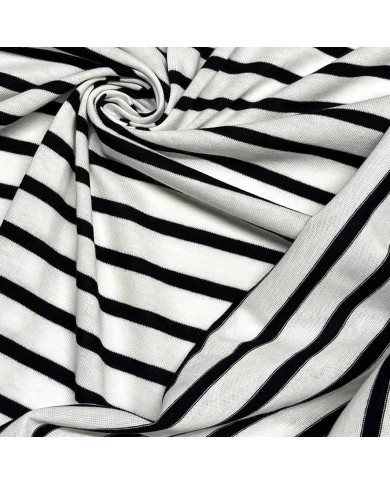 Tissu maille jersey coton à rayures blanc et noir - Marque Française