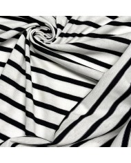 Tissu maille jersey coton à rayures blanc et noir - Marque Française