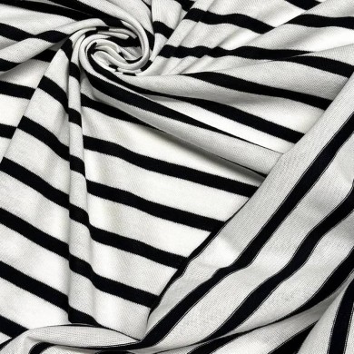 Tissu maille jersey coton à rayures blanc et noir - Marque Française Tissu maille jersey coton à rayures blanc et noir - Marque Française