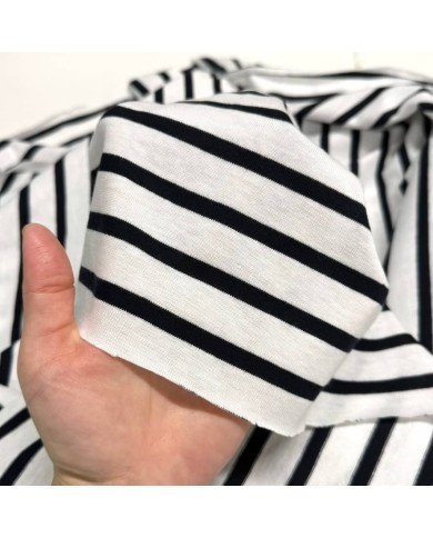 Tissu maille jersey coton à rayures blanc et noir - Marque Française