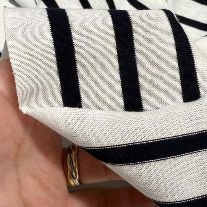 Tissu maille jersey coton à rayures blanc et noir - Marque Française