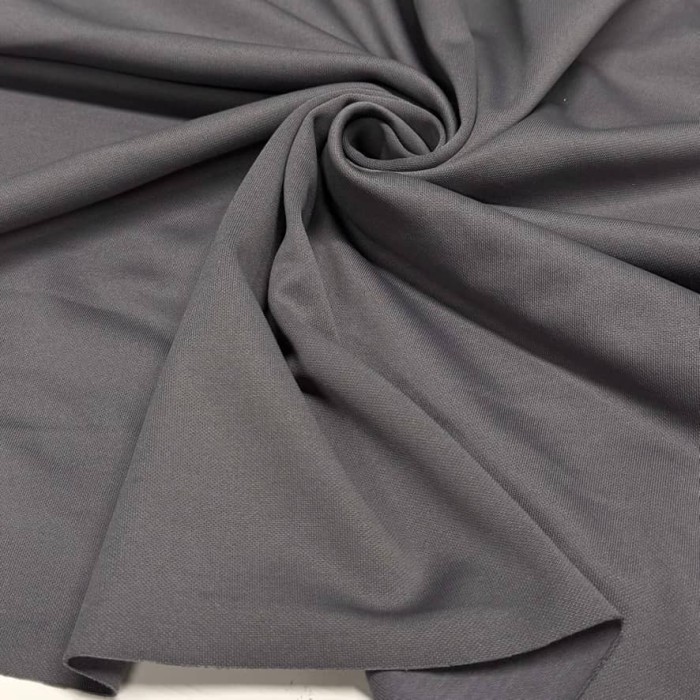Tissu maille jersey polyester coton gris - Marque Française
